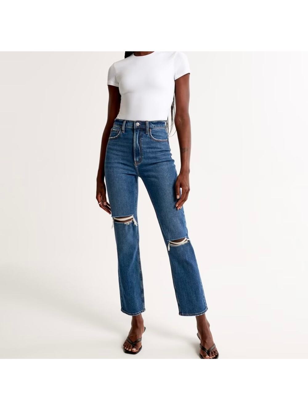 ABERCROMBIE The Ankle Straight Ultra High Rise Jeans Distressed 32